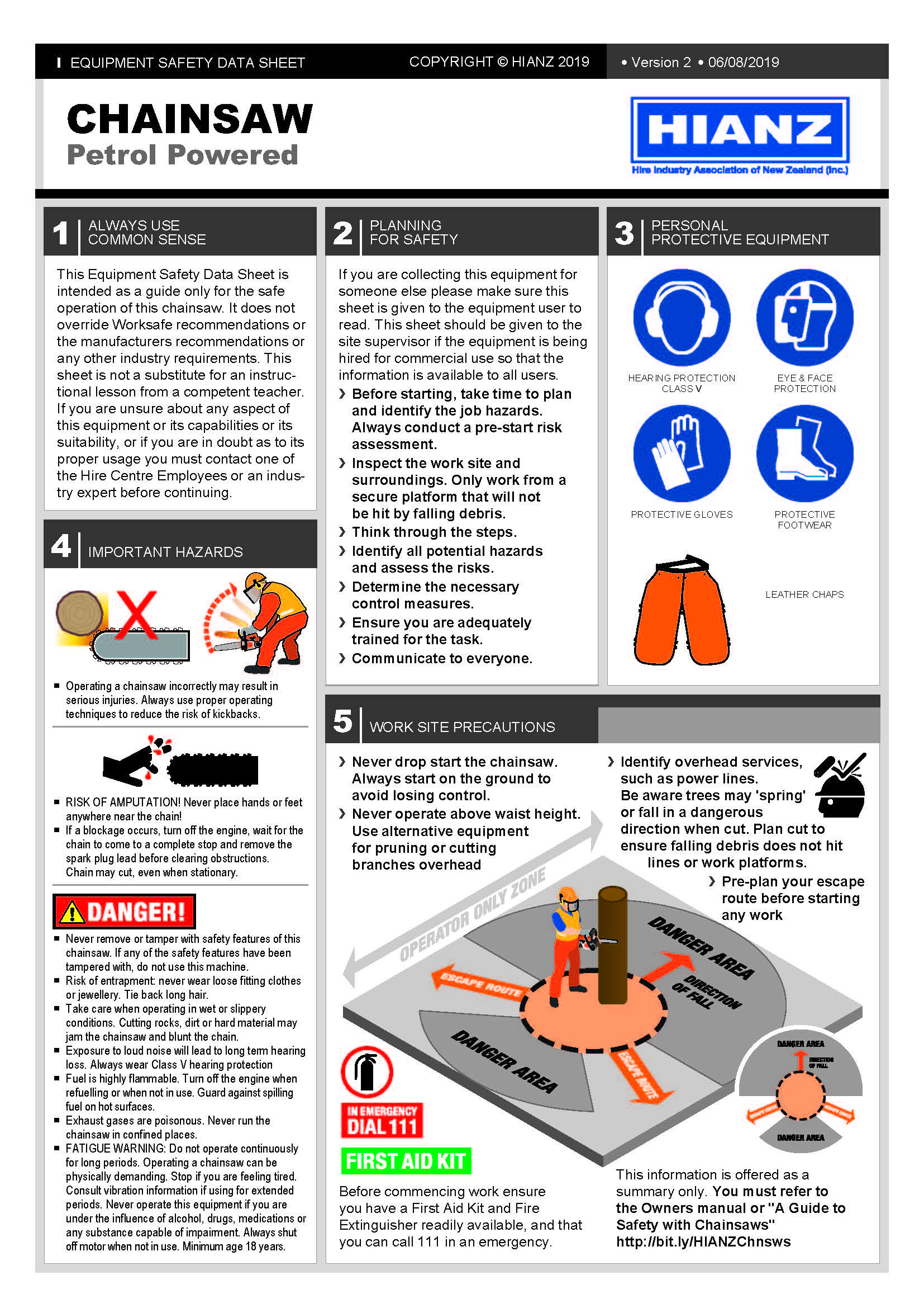 Ultraquip Equipment Safety Data Sheet Chainsaws HIANZ health H&S Hire Rent